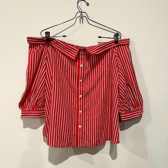 Off the shoulder red striped top - Picture 4 of 9